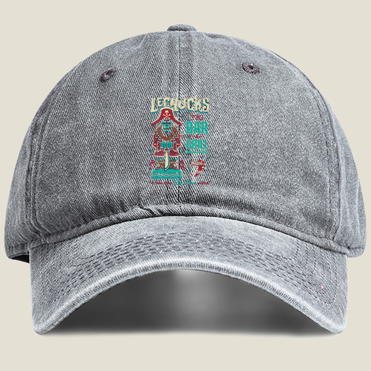 LeChuck's Tiki Bar & Grill: Home of the Big Whoop Cocktail - Washed Denim - Baseball Cap
