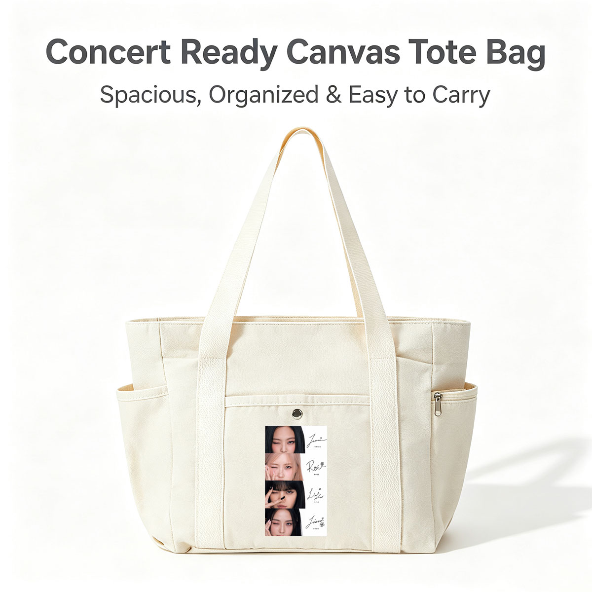 BLACKPINK Members Close-Up Portraits with Signature Names and Emojis - Multi-pocket bags