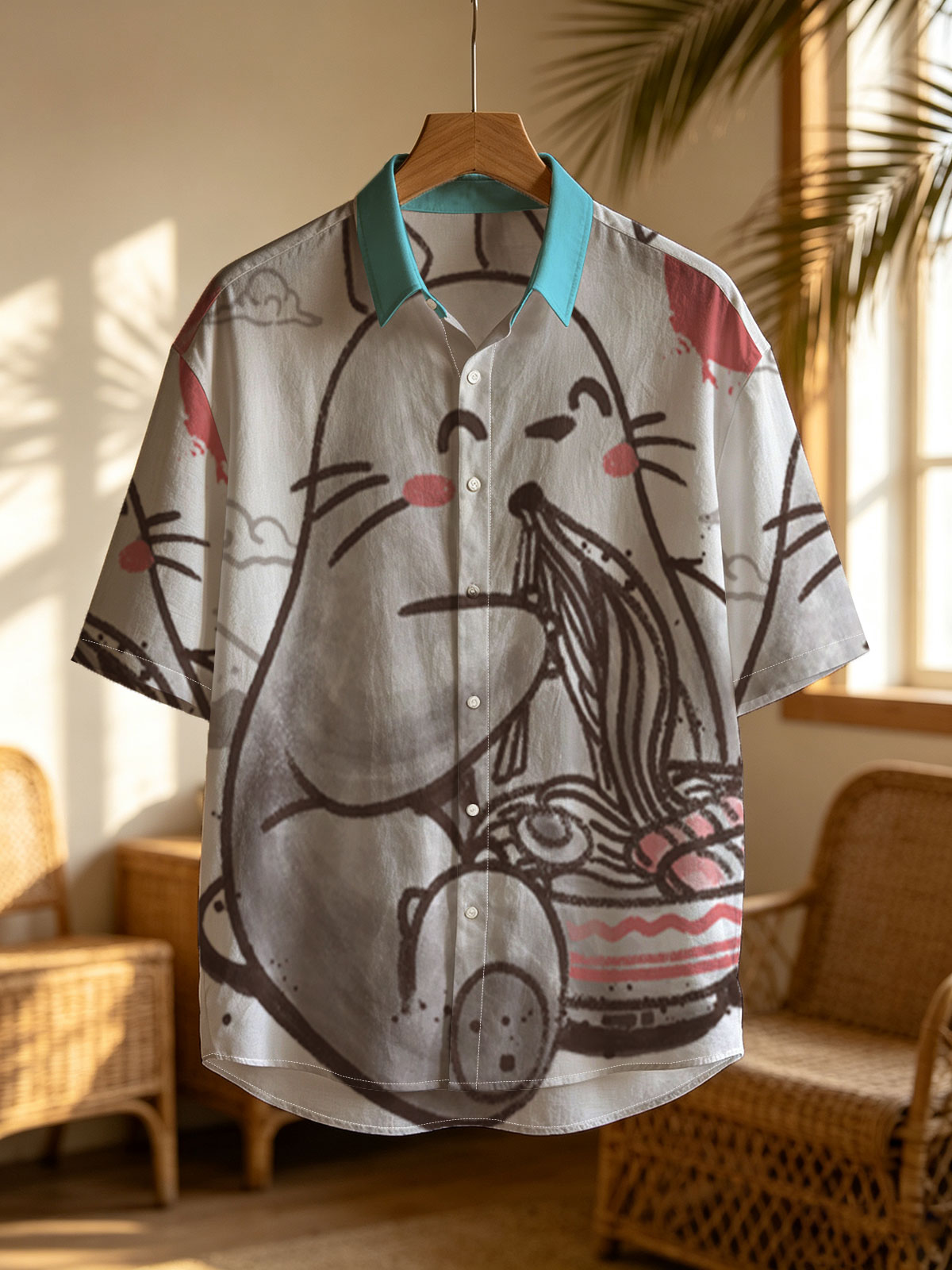 Totoro Enjoying Ramen Under a Red Moon -  Shirt