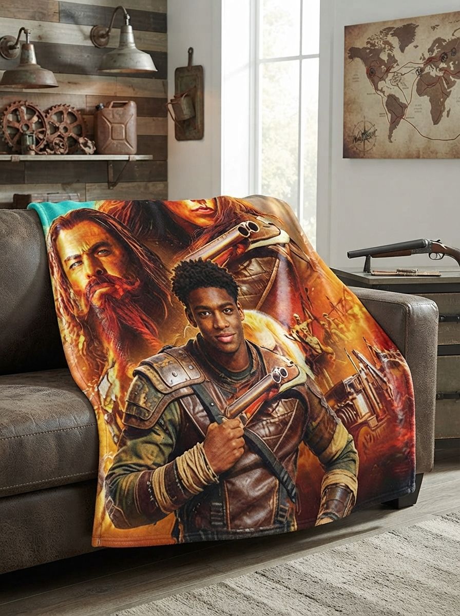 Custom Photo Face Flannel Blanket Personalized Cinematic Warrior Portrait Soft Warm Throw for Sofa Couch Ideal Gift