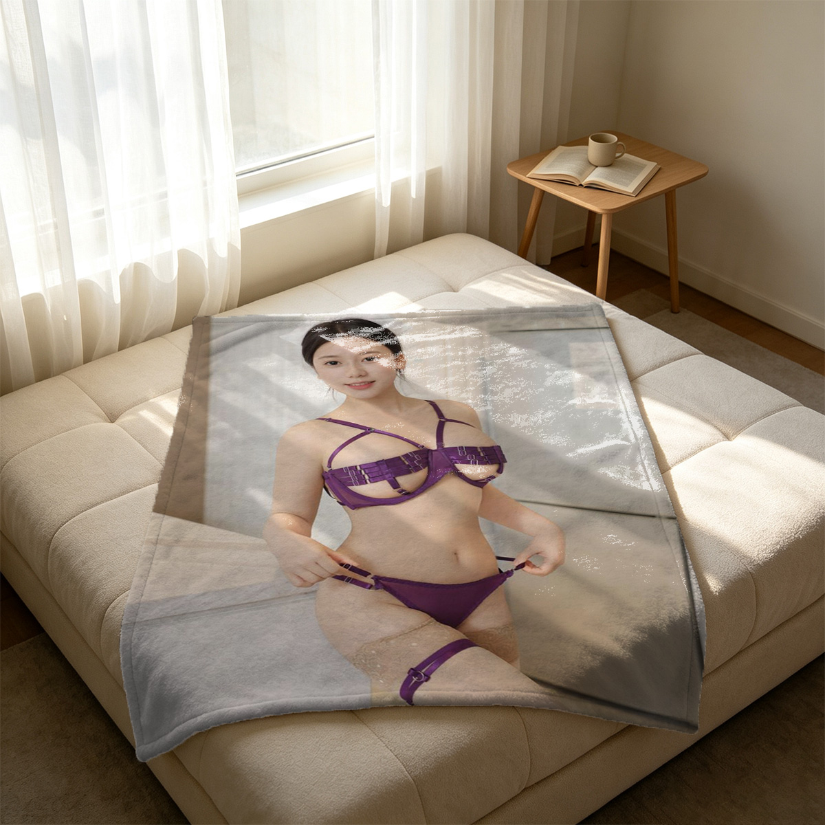 A woman in a bubble bath with foam covering her body. - Blanket