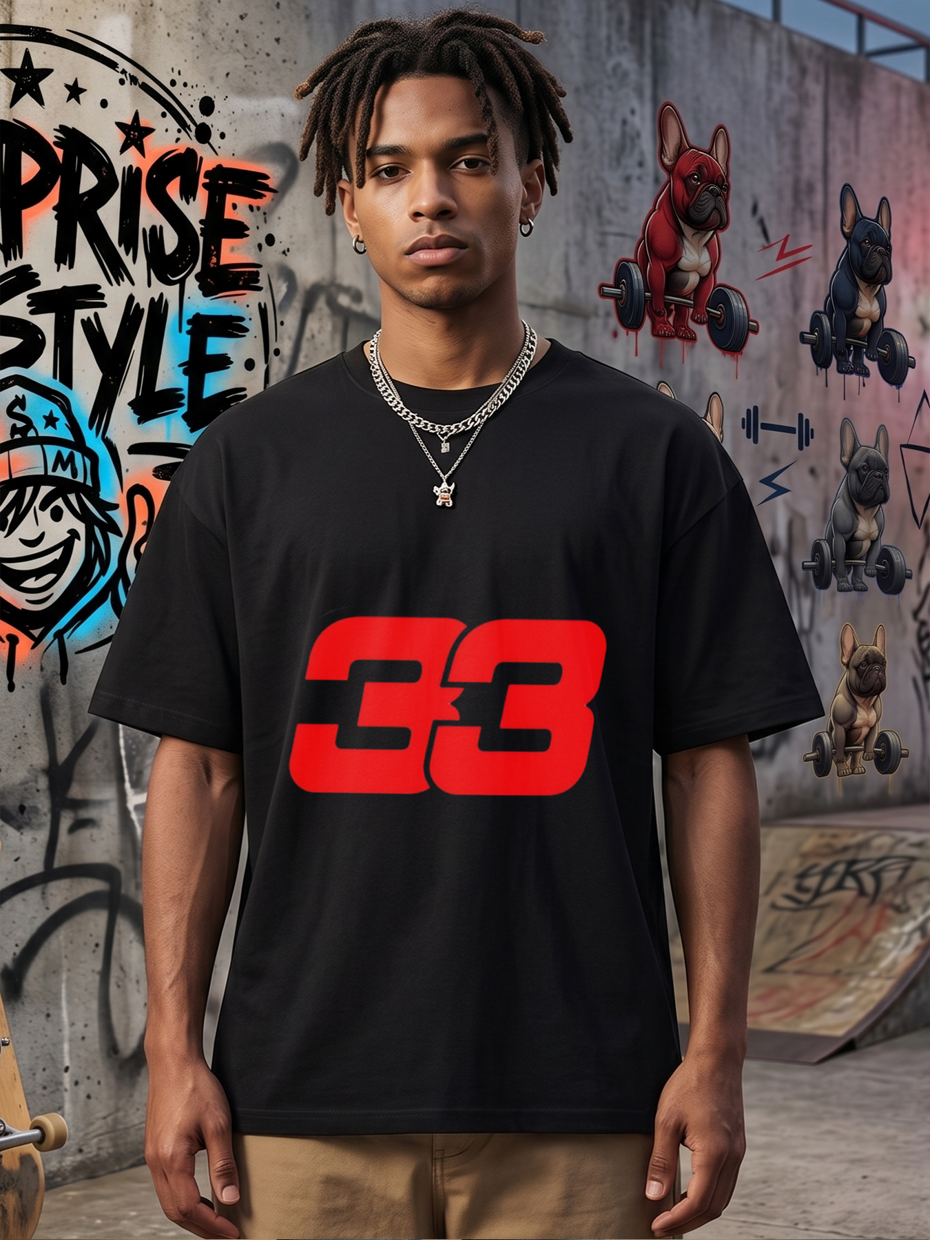 Men's Printed T-Shirt with Bold Red 33 Number Design Casual Round Neck Lightweight Breathable Summer Short Sleeve Tee for Outdoor Activities and Everyday Wear Suitable for Teenagers and Young Adults
