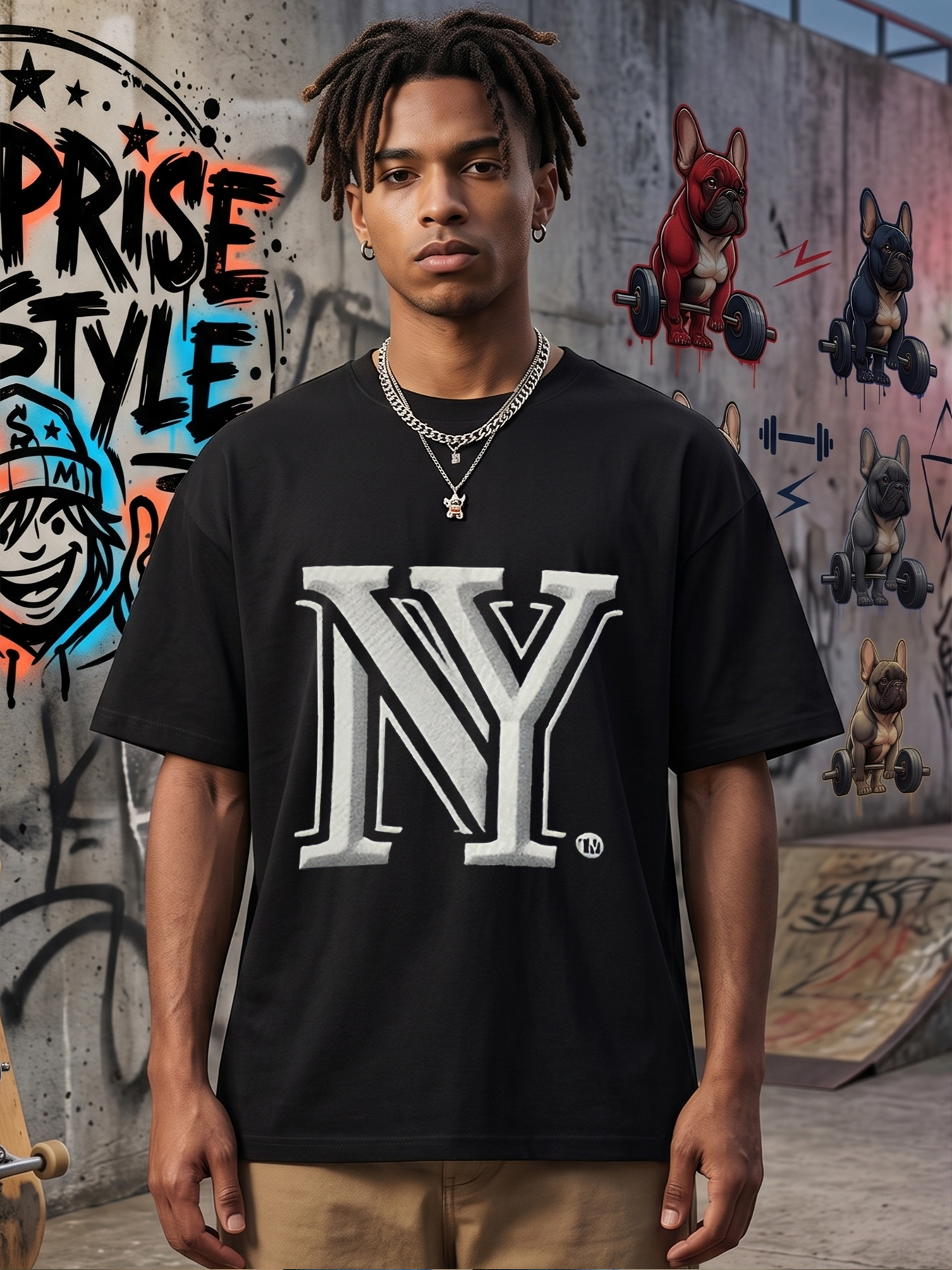 Men's NY Logo Print T-Shirt Casual Round Neck Summer Lightweight Breathable Short Sleeve Tee for Urban Streetwear and Daily Wear Adults