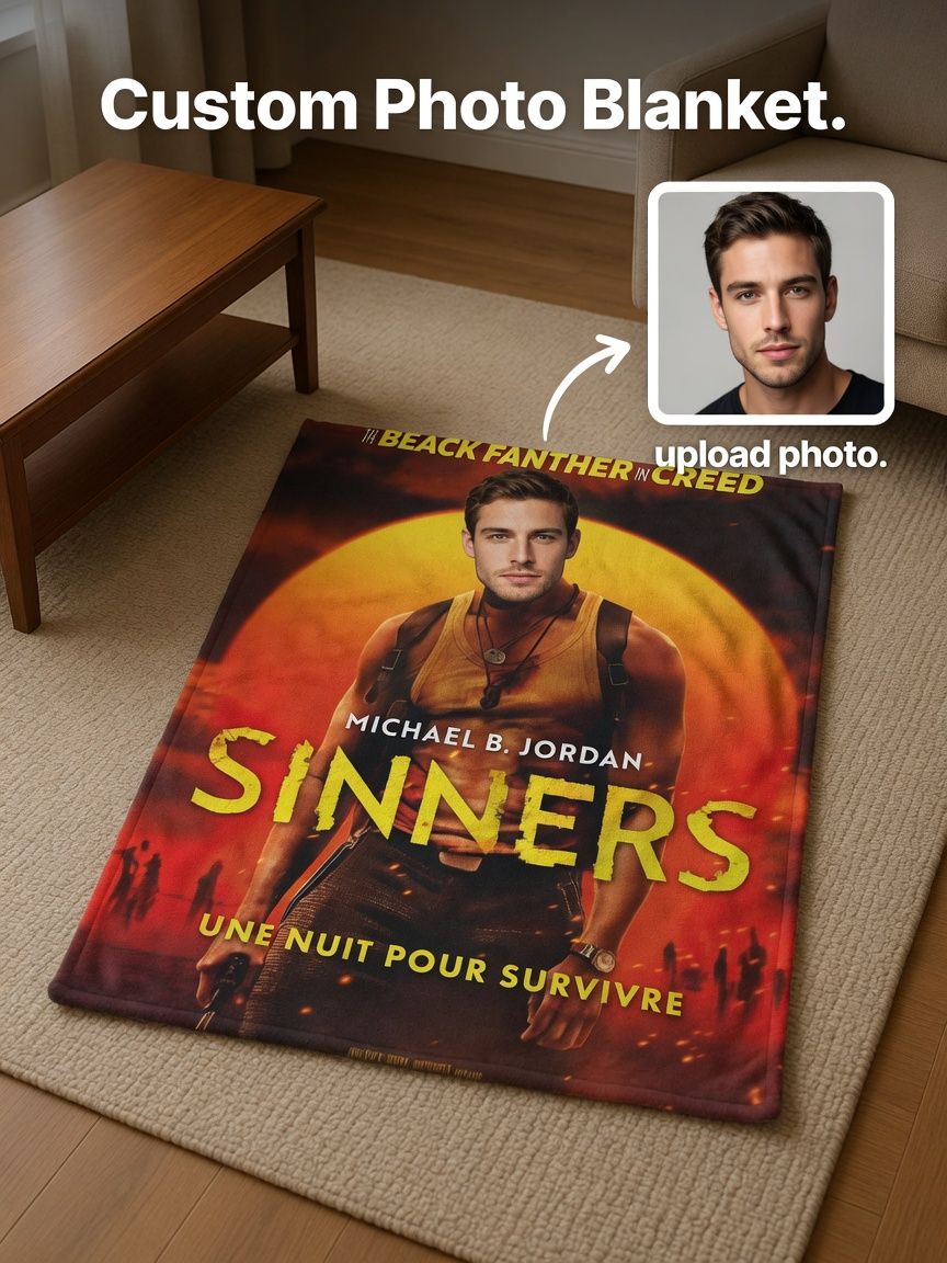 Custom Face Photo Flannel Blanket Personalized Movie Poster Print Soft Warm Fleece Throw Bed Sofa Gift