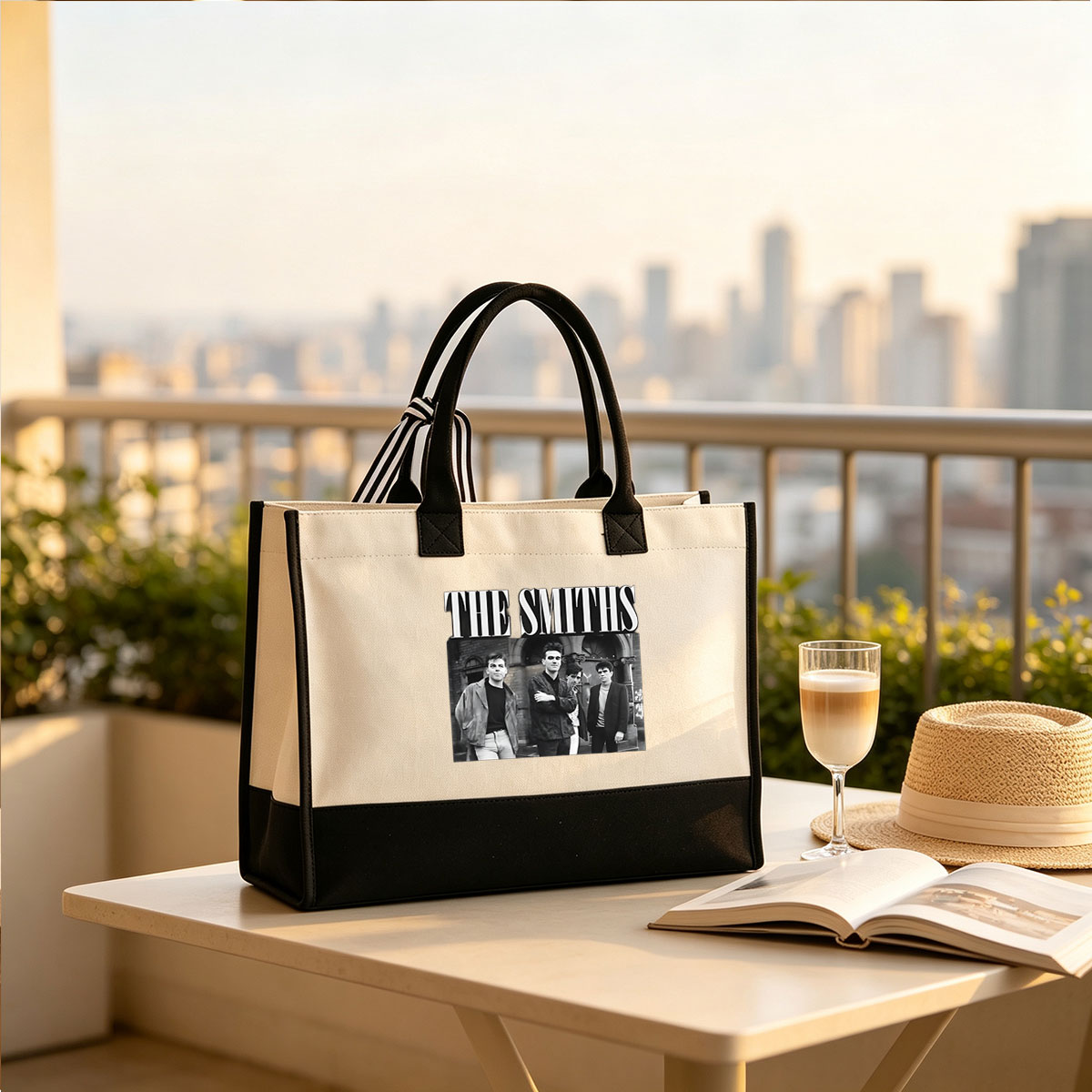 The Smiths Band Members Standing Outside a Building - Canvas patchwork gift tote bag