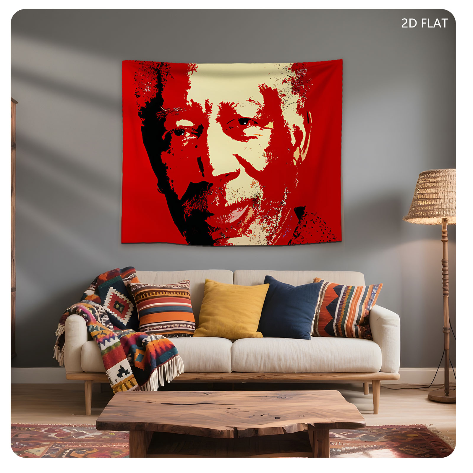 Nelson Mandela Portrait in Red and Beige Art Style - Tapestry