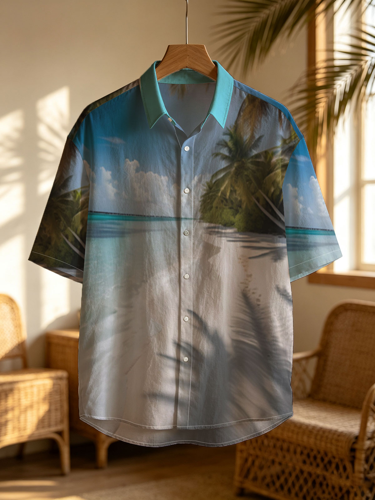 Tropical Beach with Palm Shadows and Crystal Clear Water -  Shirt