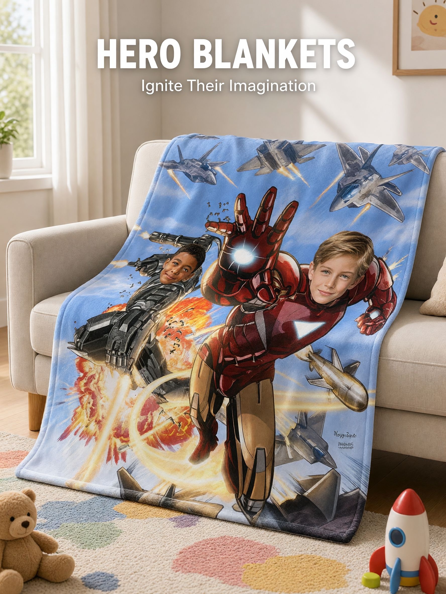 Custom Photo Face Superhero Flannel Blanket, Personalized Soft Fleece Throw for Kids and Adults, Ideal Keepsake Gift