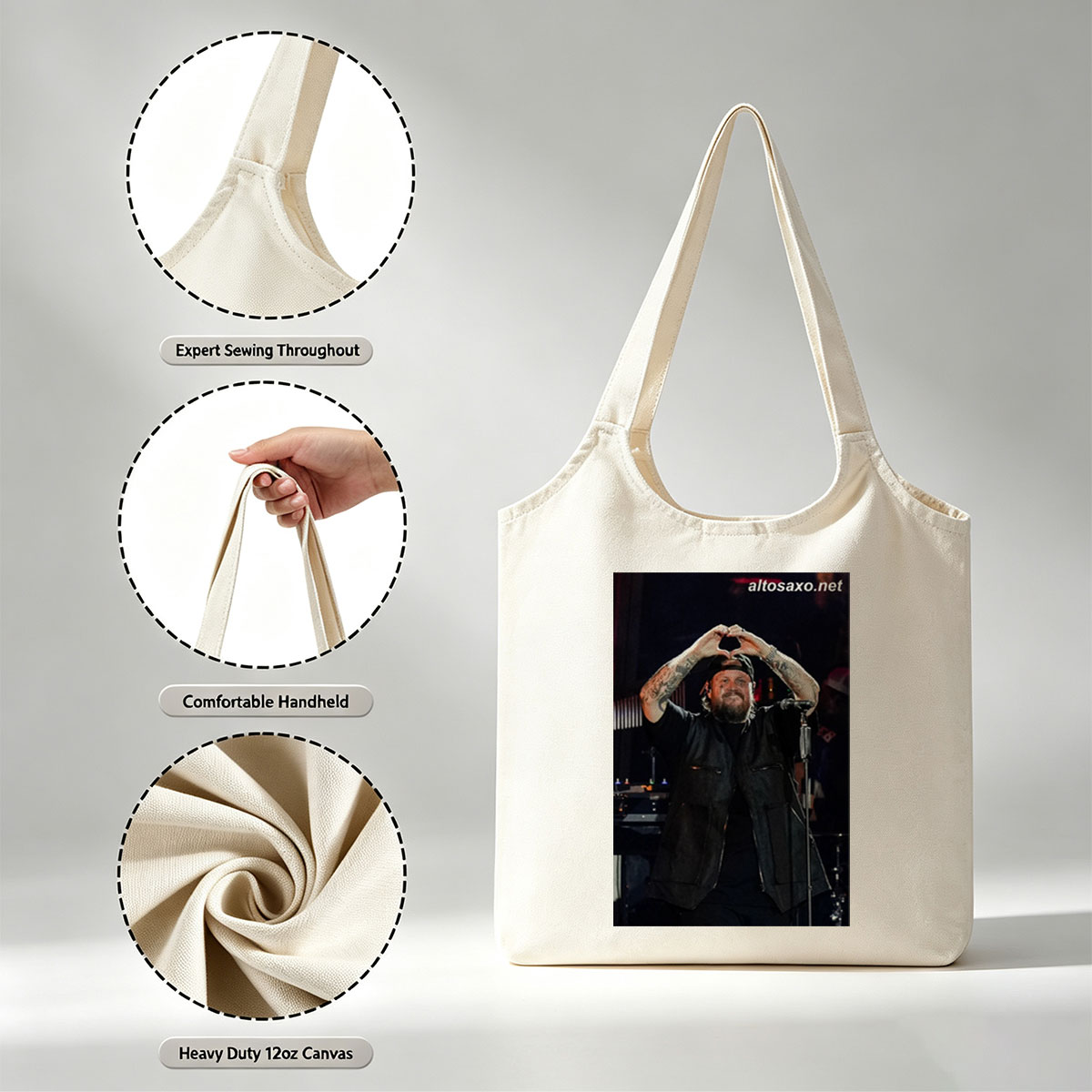 Luke Combs on Stage Making Heart Gesture with Hands - Canvas shoulder bags/