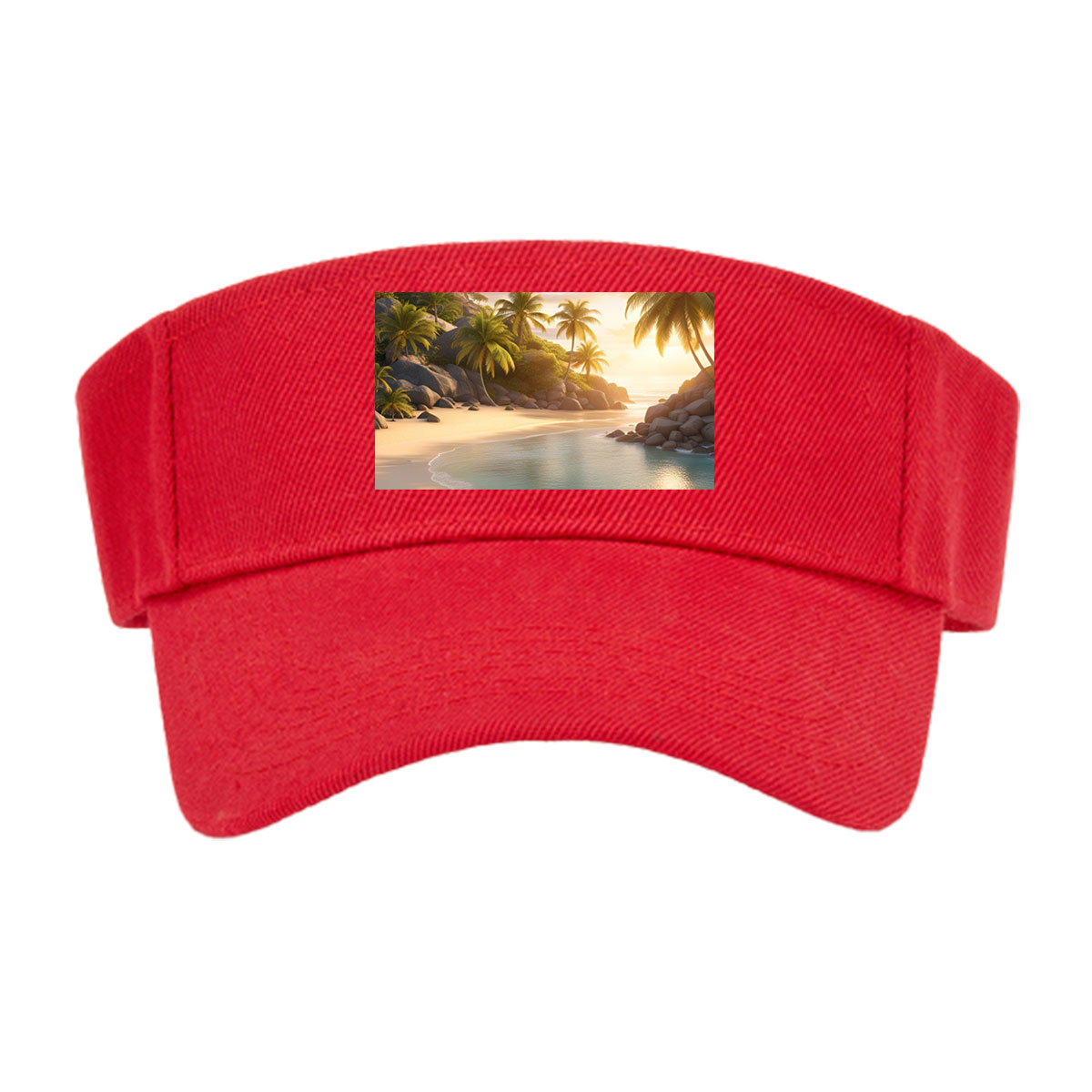Serene Tropical Beach at Sunset with Palm Trees and Calm Waters -  Visor cap