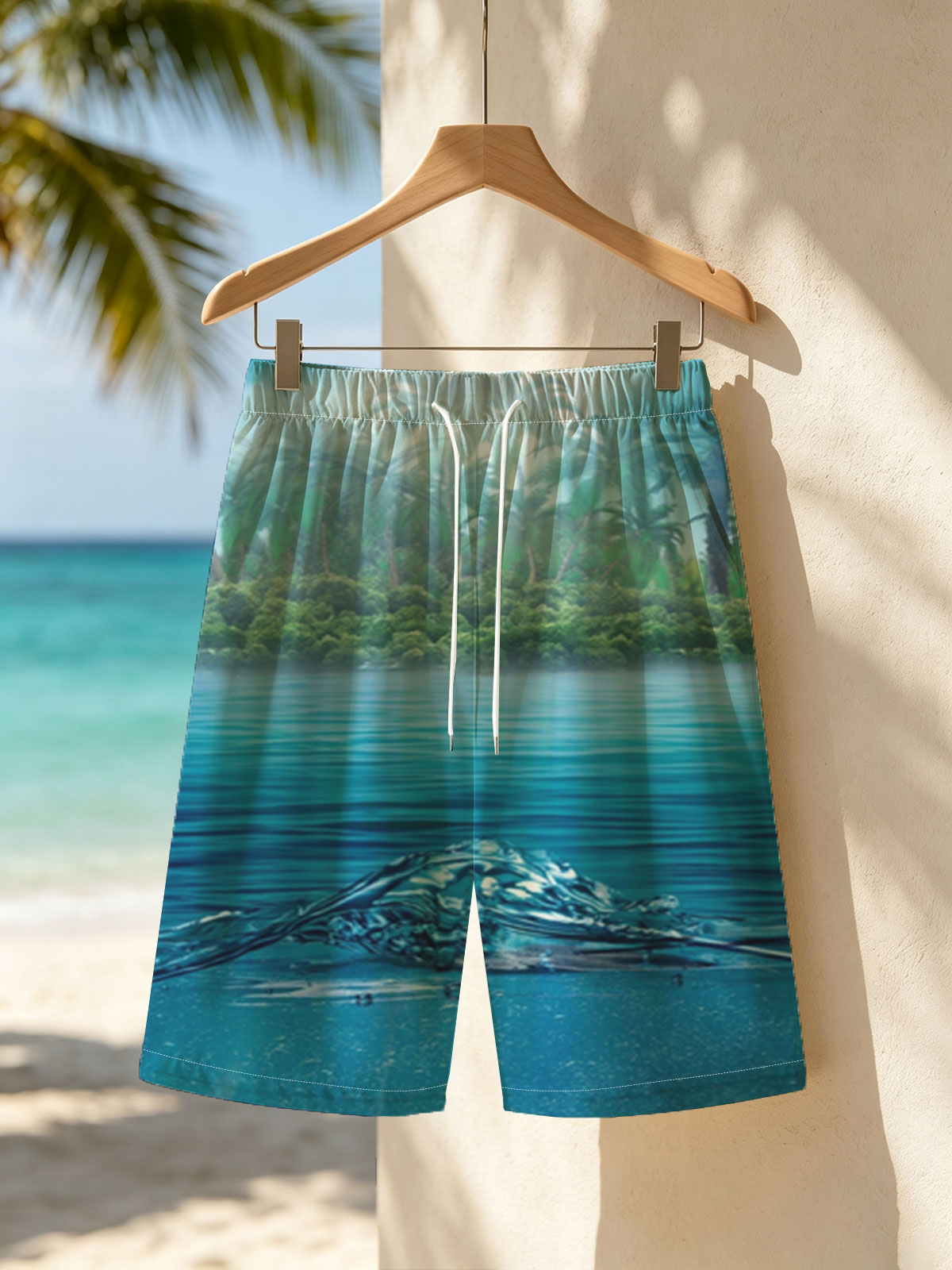 Sunlit Tropical Waters with Palm Trees and Underwater View -  Beach shorts