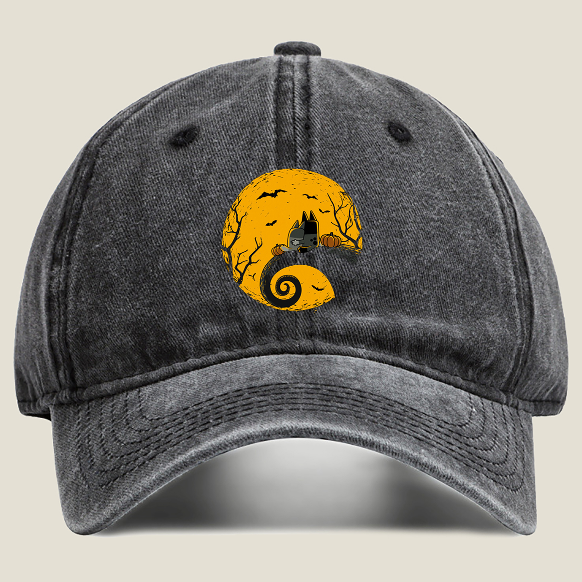 Pusheen the Cat Halloween Moon - Washed Denim - Baseball Cap