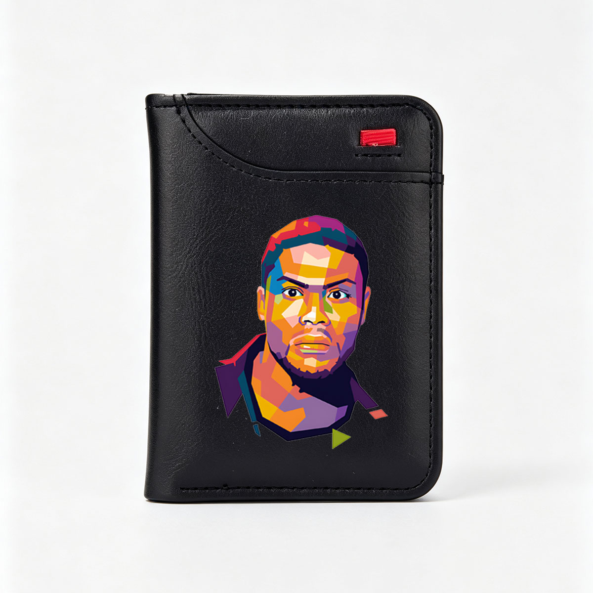 Colorful Geometric Portrait of a Man - Vertical Style Wallet