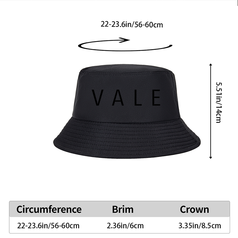 Unisex Bucket Hat with VALE Letter Print - Classic Cotton Fisherman Hat for Outdoor Activities, Travel, and Casual Wear - Perfect for Men and Women Seeking Stylish Sun Protection