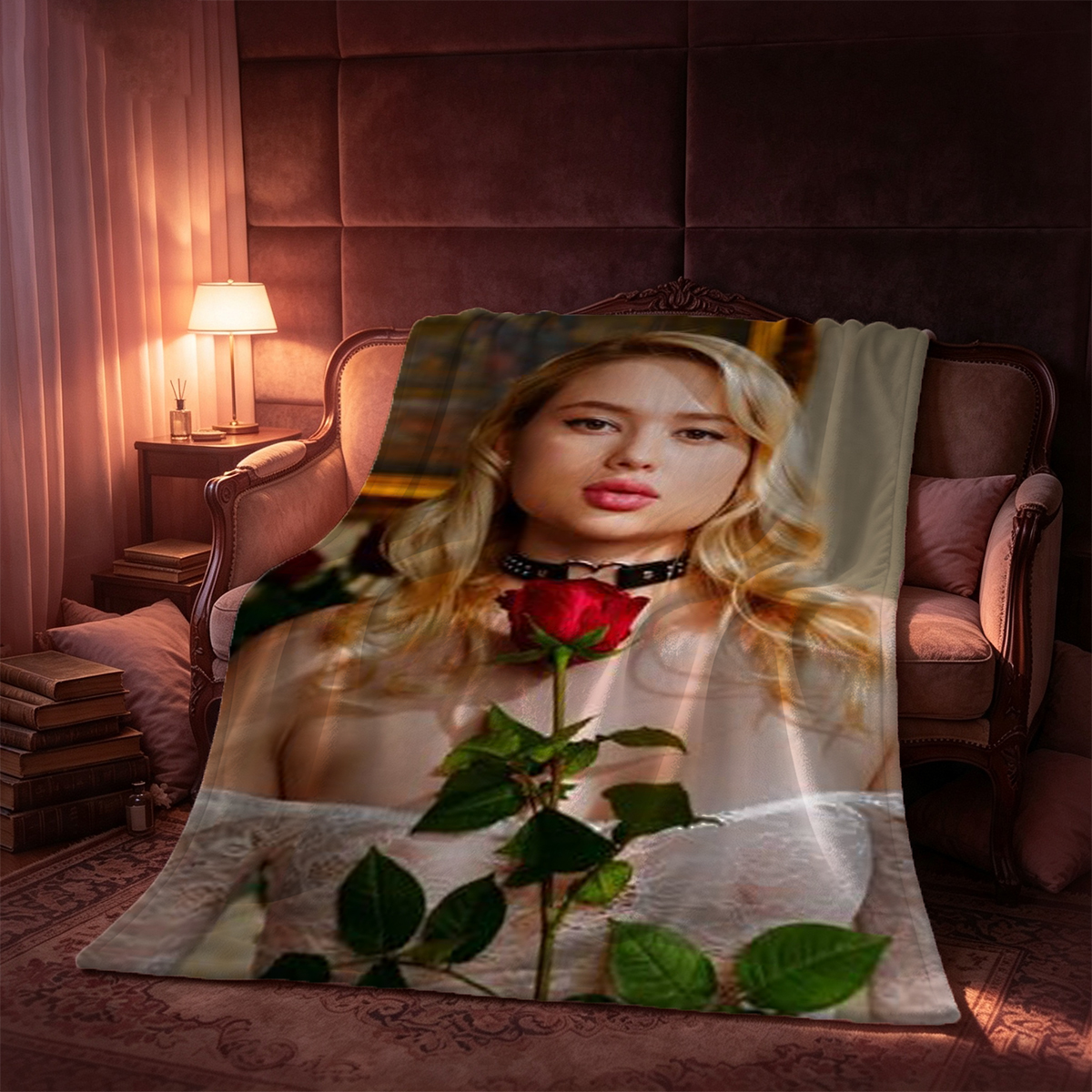 Two nude women kissing passionately on bed - Blanket