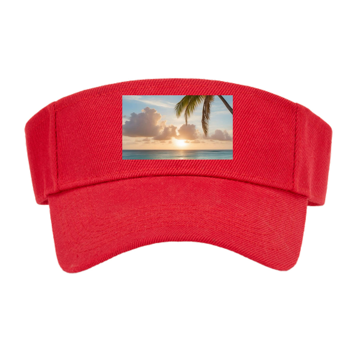 Sunset on a tropical beach with palm trees and calm ocean waves. -  Visor cap