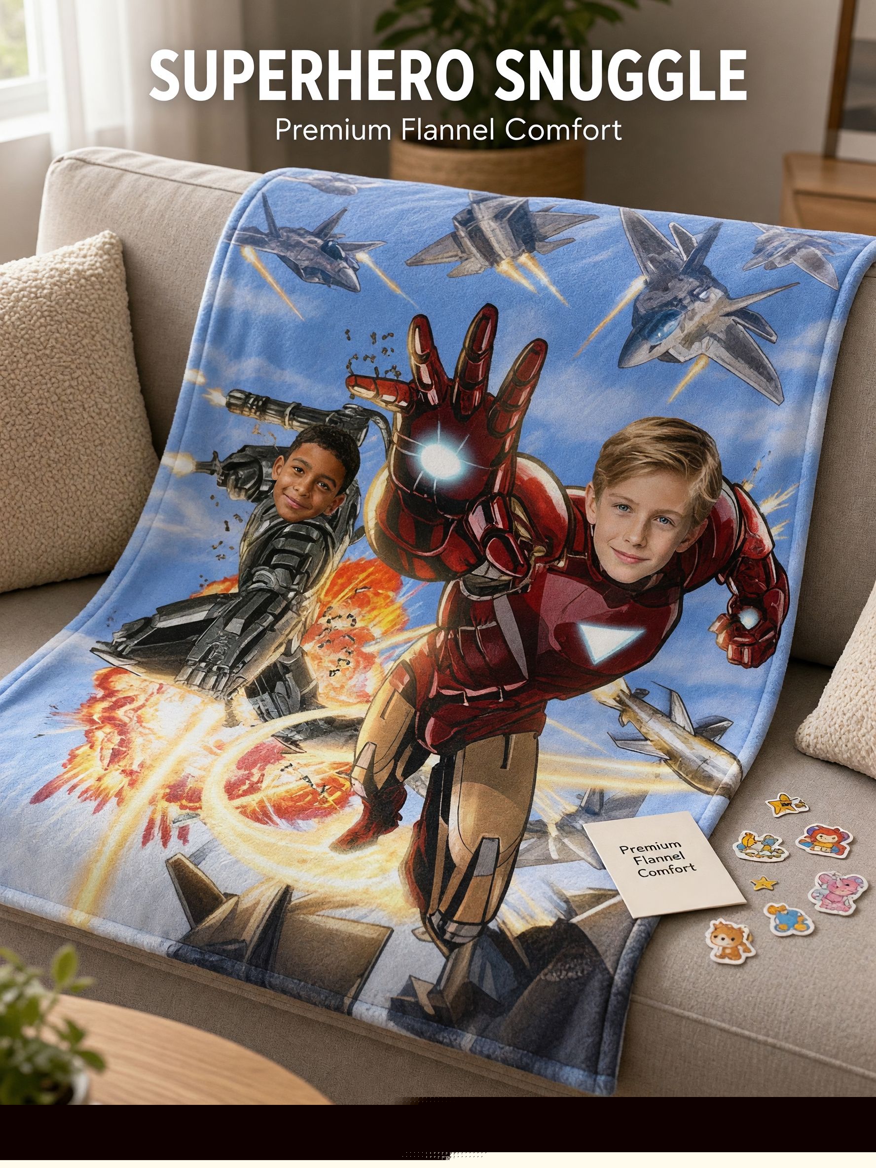 Custom Photo Face Superhero Flannel Blanket, Personalized Soft Fleece Throw for Kids and Adults, Ideal Keepsake Gift