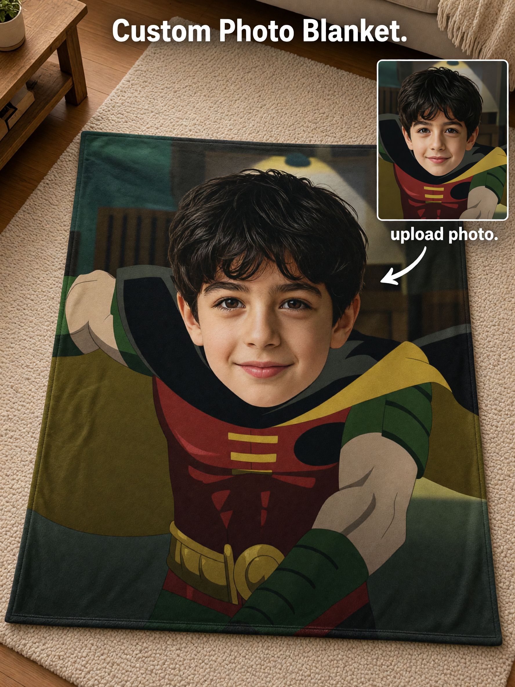 Custom Photo Face Superhero Blanket, Ultra Soft Anti-Pilling Flannel Throw, Ideal Personalized Gift for Kids and Family
