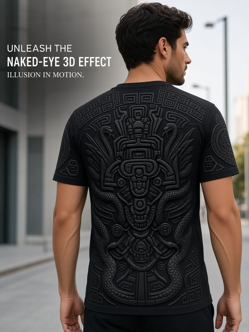Quetzalcoatl Aztec God 3D Optical Illusion Graphic Tee Breathable Athletic Mesh T-Shirt for Casual and Sports Wear