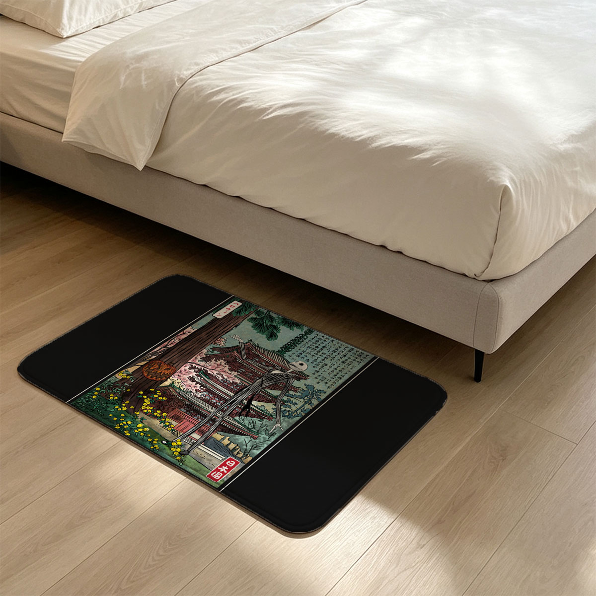 Jack Skellington in Japanese Garden with Pagoda and Pumpkin - Flannel floor mat