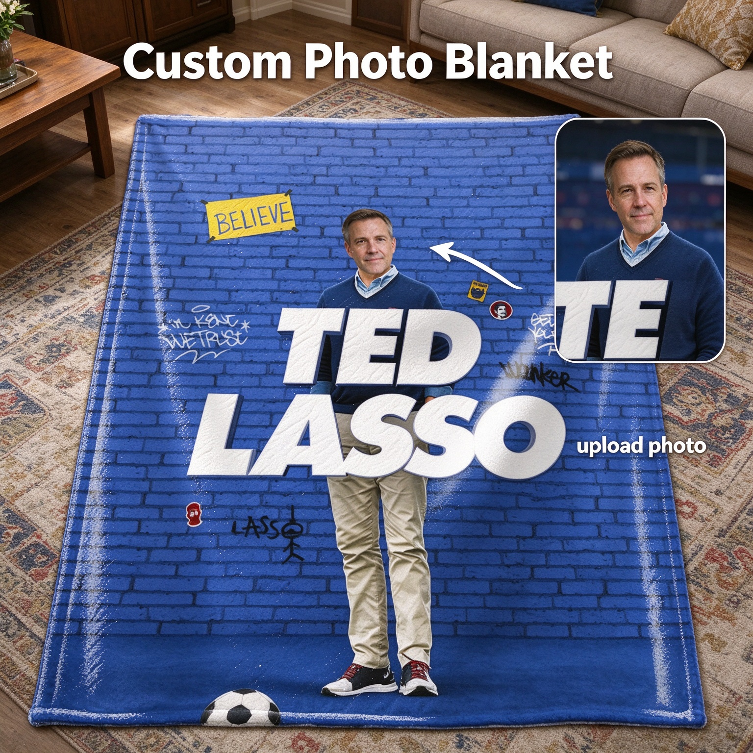 Custom Face Blanket Personalized Photo Throw Ultra Soft Flannel Fleece Warm Blanket for Couch Bed Ideal Novelty Gift