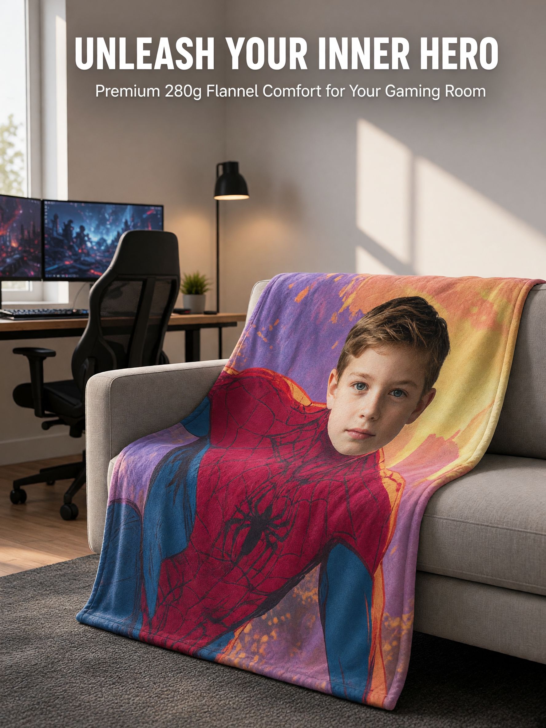 Custom Face Photo Blanket Personalized Superhero Flannel Fleece Throw Soft Warm Bed Couch Wrap Ideal Customized Gift