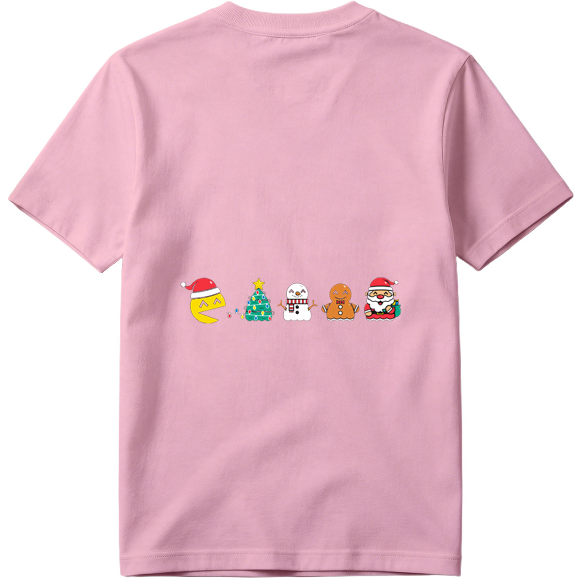 Pac-Man Christmas Characters: Pac-Man, Christmas Tree, Snowman, Gingerbread Man, Santa Claus - Tee