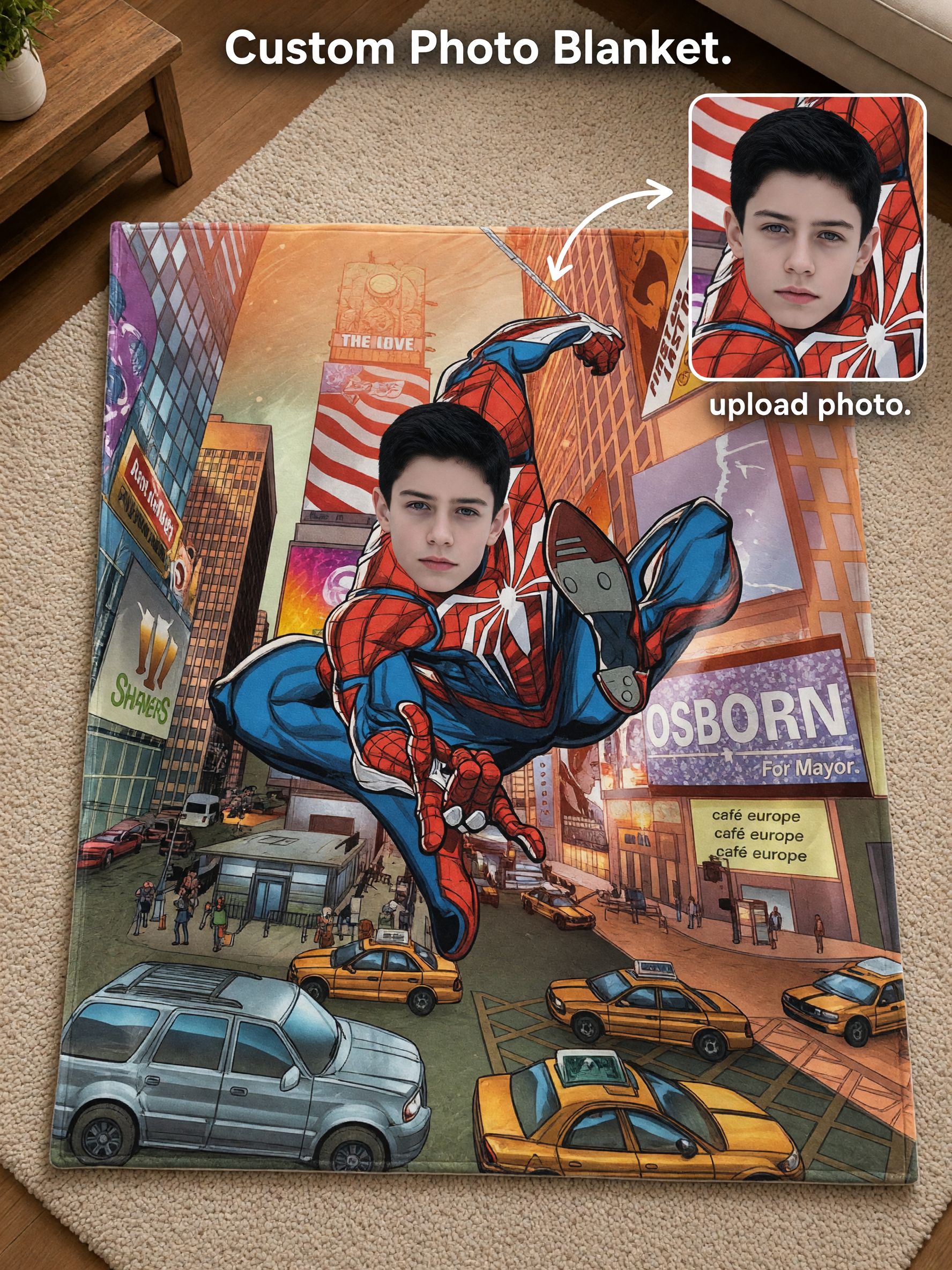 Custom Face Photo Blanket Superhero Comic Art Flannel Throw Ultra Soft Plush Bed Cover Ideal Personalized Family Gift