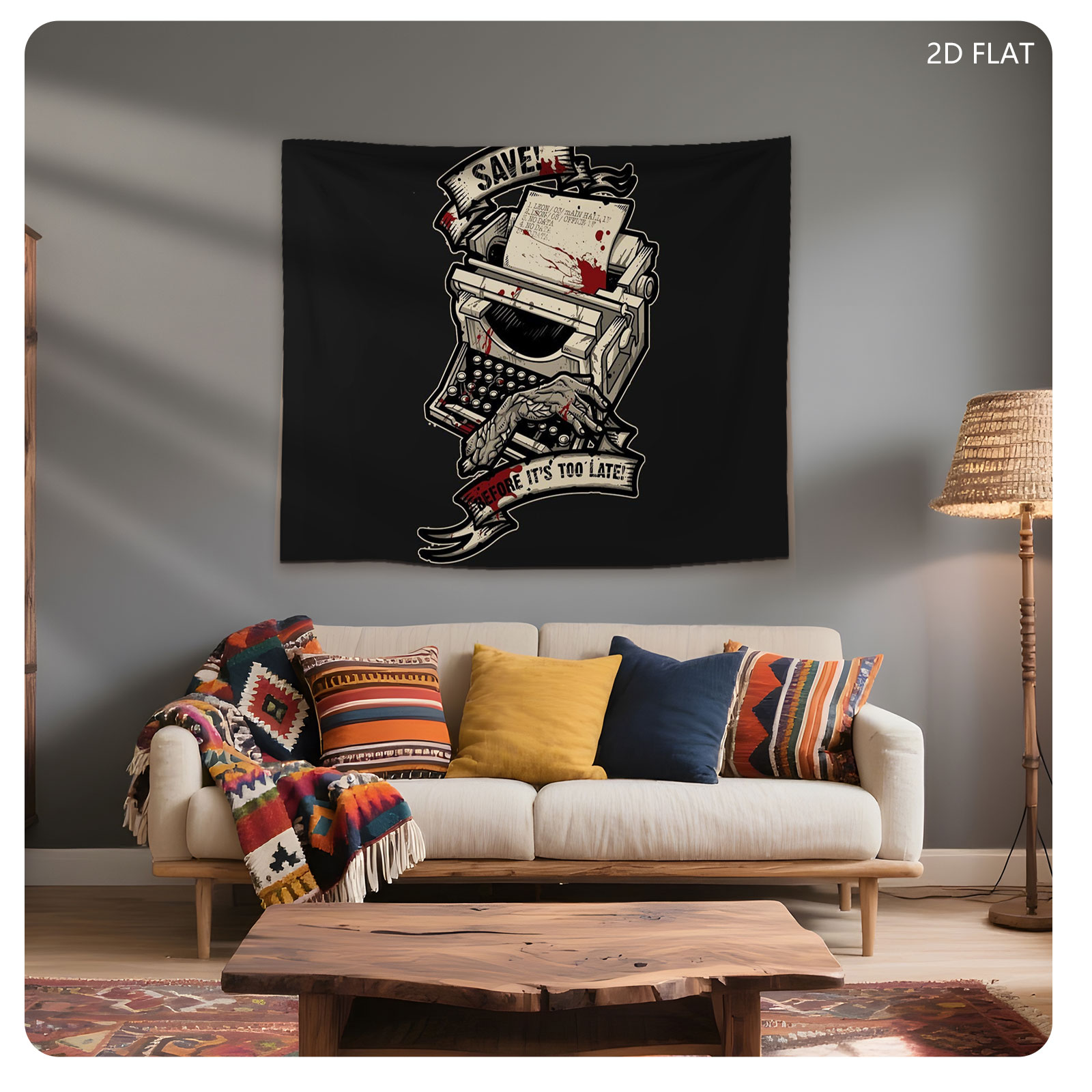 Save Before It's Too Late: Typewriter with Bloody Hands and Urgent Message - Tapestry
