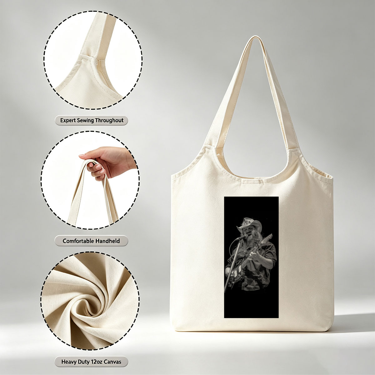 Chris Stapleton Performing Live with Guitar and Microphone on Stage - Canvas shoulder bags/