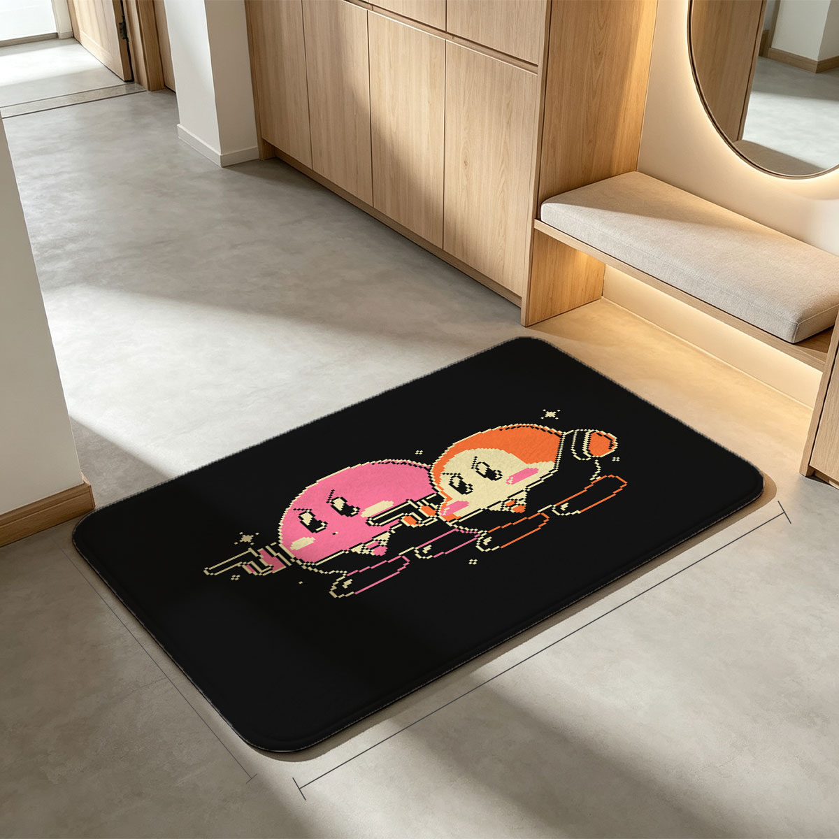 Kirby and Waddle Dee in Pixel Art Style - Flannel floor mat