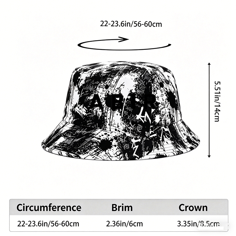 Unisex Classic Graffiti Bucket Hat with Abstract Letter Print | Stylish Urban Design for Outdoor Activities, Travel, and Casual Wear | Perfect for Adults Seeking Trendy Sun Protection and Streetwear Fashion